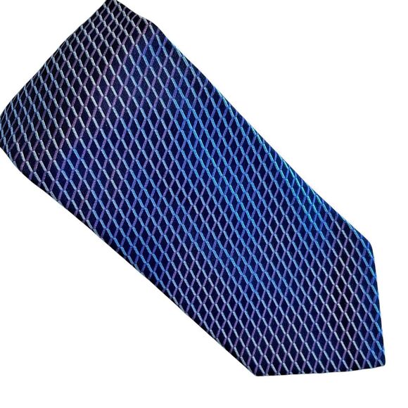 Ike Behar New York Tie Purple Blue 100% Silk Necktie Geometric USA Hand tailored - Picture 1 of 4